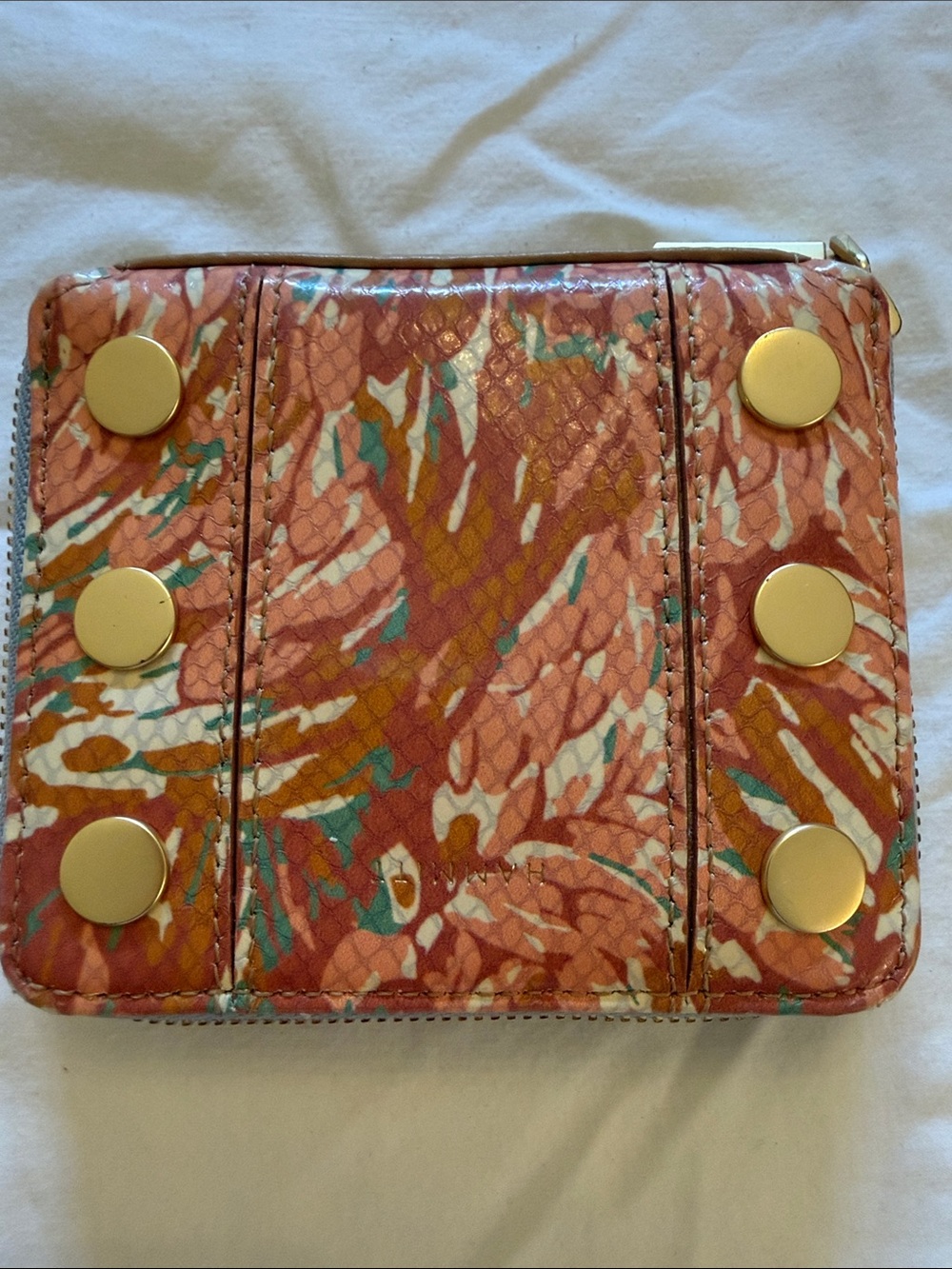 Hammitt Coral Multicolor Zip Wallet with Gold Studs